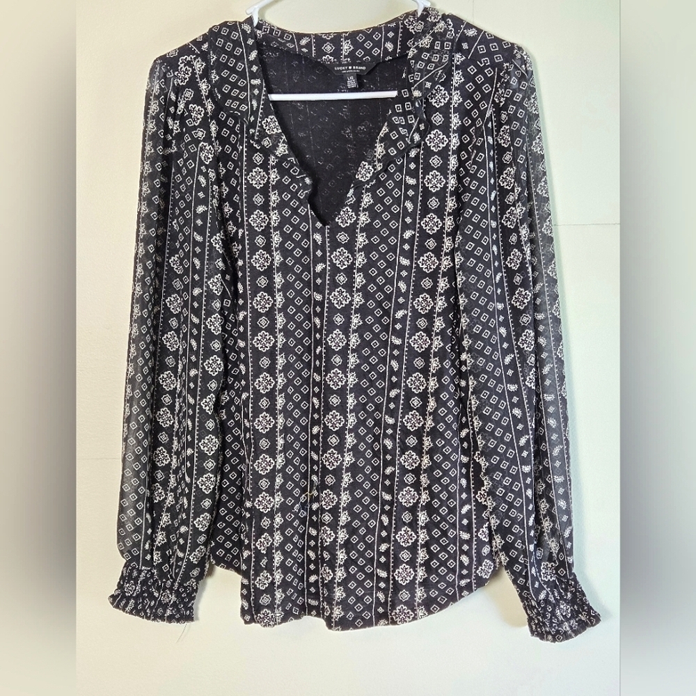 Lucky Brand Boho Chic Modern Hippie V-Neck Tunic Blouse, Large